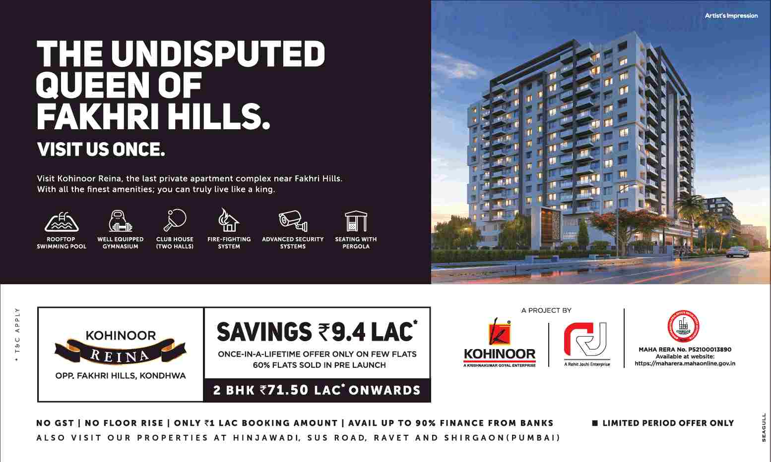 Save up to Rs. 9.4 Lac by booking home at Kohinoor Reina in Pune